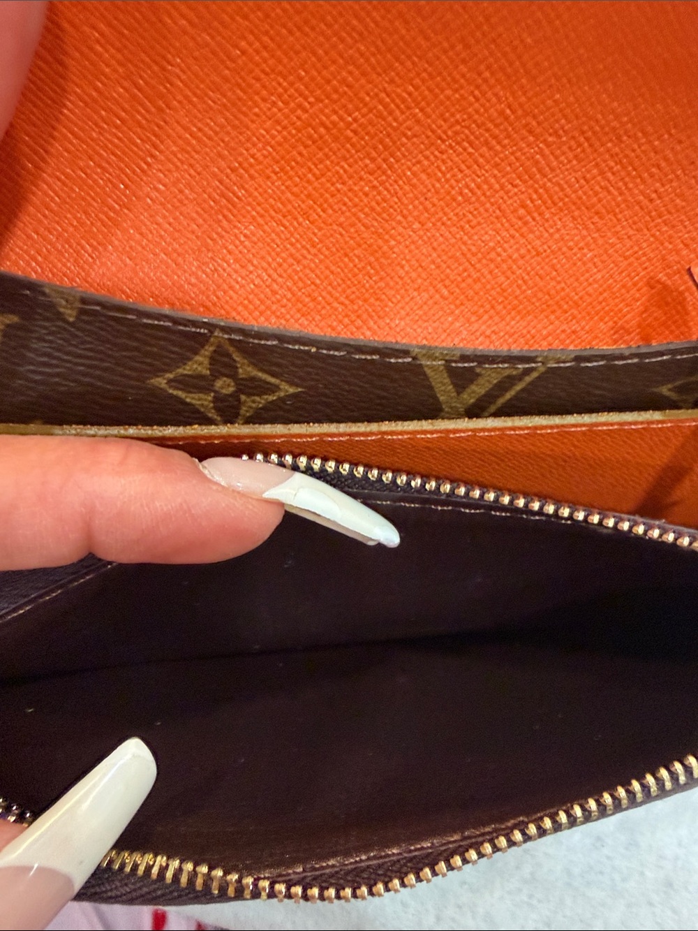 Monogram lv Continental Wallet in Brown with Orange Snap - Picture 8 of 10
